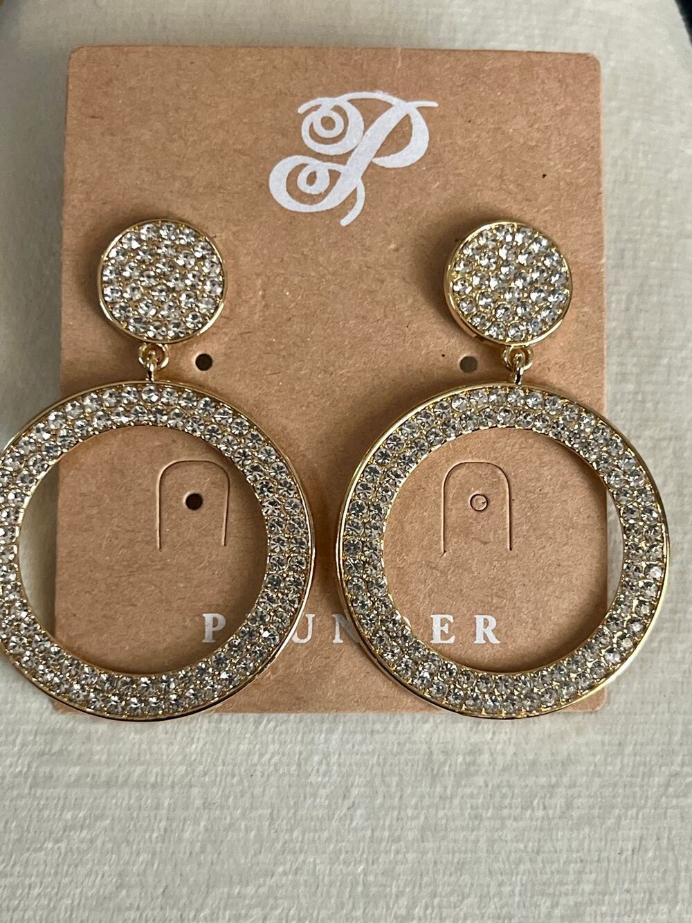 NWT Plunder Gold Tone Rhinestone Circle Drop Earrings